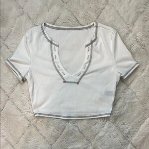 White Cropped Top with Gray Trim